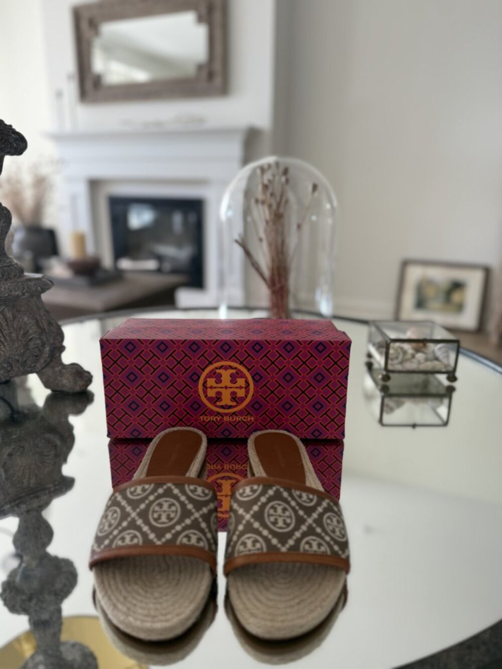 Tory Burch T Monogram Espadrille slide Jacquard/Nappa Leather Trim (Size 7) New - Picture 2 of 4